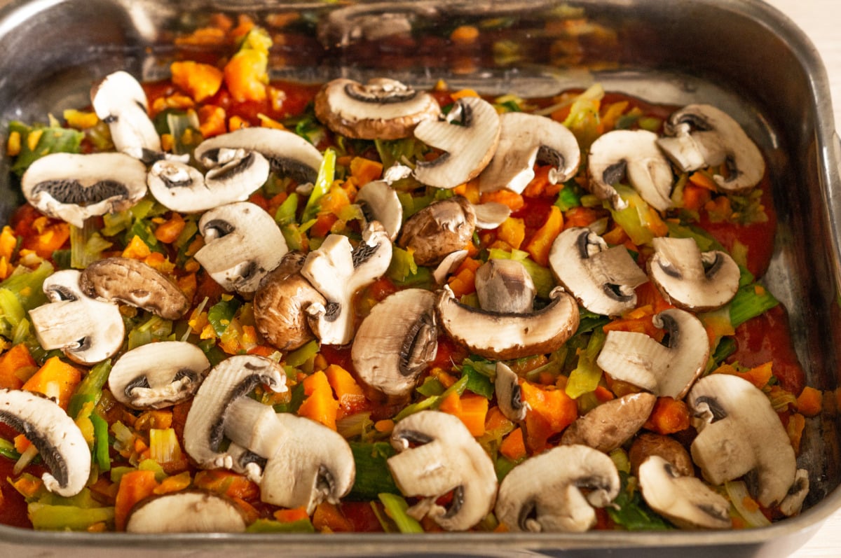 Vegetable lasagne made with the Thermomix® showing the layered structure