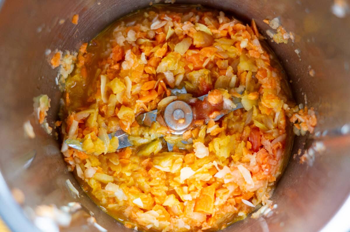 Chopped vegetables in the mixing bowl