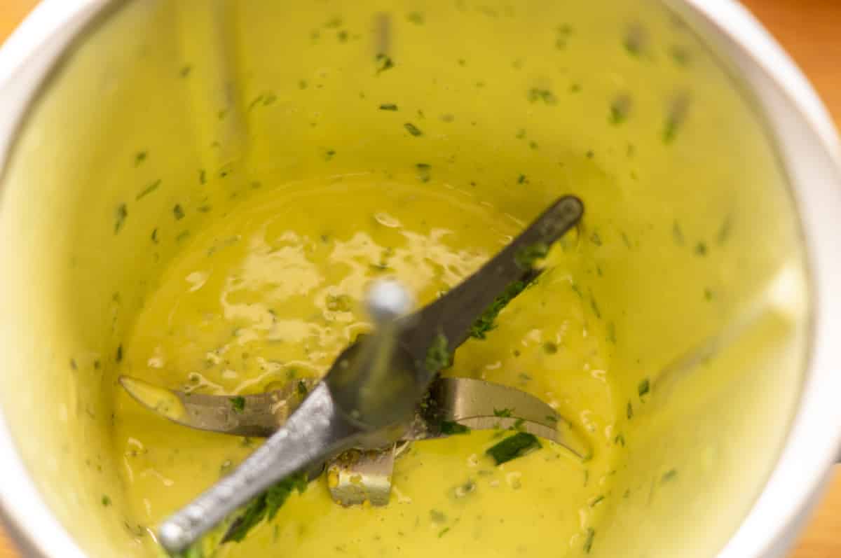 Wild garlic hollandaise emulsifying in the Thermomix®