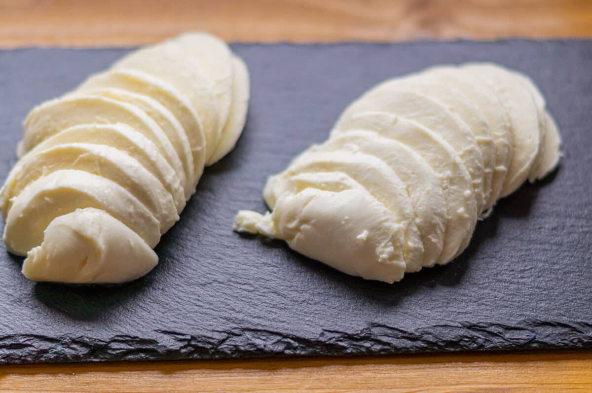 Mozzarella cut into pieces