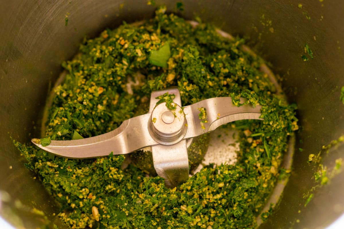 Pine nuts and wild garlic chopped